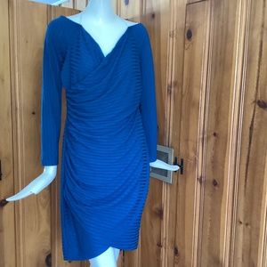 NWT Iris Dark Teal Long Sleeve Off Shoulder Ribbed Draped Bodycon Dress